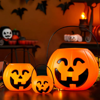 Spooky Harvest Trio: 7-Inch Pumpkin Buckets – Kids’ Trick-or-Treat & Halloween Decor