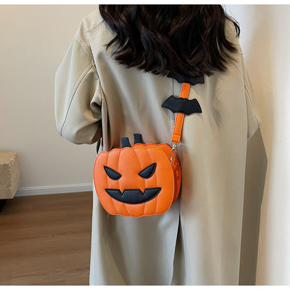 Spooky Chic Pumpkin Crossbody – Trendy Cartoon Shoulder Bag with Colorful Contrast