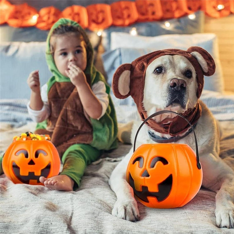 Spooky Harvest Trio: 7-Inch Pumpkin Buckets – Kids’ Trick-or-Treat & Halloween Decor