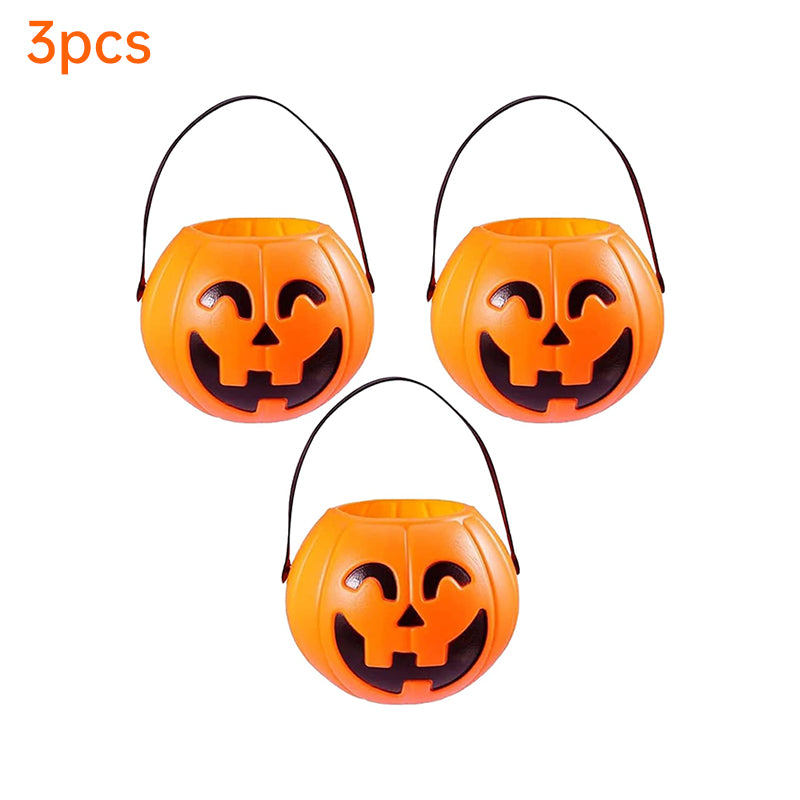 Spooky Harvest Trio: 7-Inch Pumpkin Buckets – Kids’ Trick-or-Treat & Halloween Decor