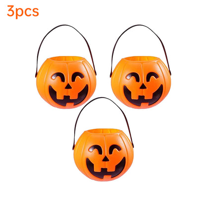 Spooky Harvest Trio: 7-Inch Pumpkin Buckets – Kids’ Trick-or-Treat & Halloween Decor