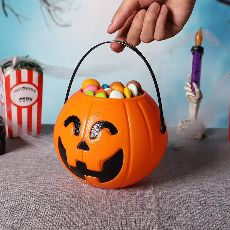 Spooky Harvest Trio: 7-Inch Pumpkin Buckets – Kids’ Trick-or-Treat & Halloween Decor