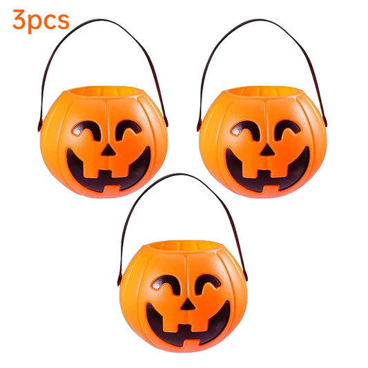 Spooky Harvest Trio: 7-Inch Pumpkin Buckets – Kids’ Trick-or-Treat & Halloween Decor
