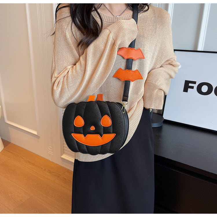 Spooky Chic Pumpkin Crossbody – Trendy Cartoon Shoulder Bag with Colorful Contrast