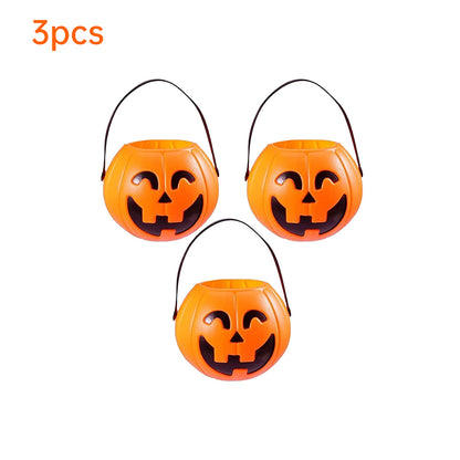 Spooky Harvest Trio: 7-Inch Pumpkin Buckets – Kids’ Trick-or-Treat & Halloween Decor
