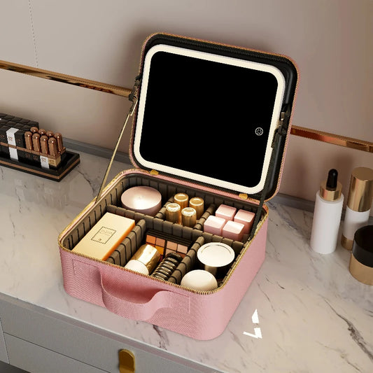 LED Light-Up Vanity Box – Portable Makeup Organizer with Mirror
