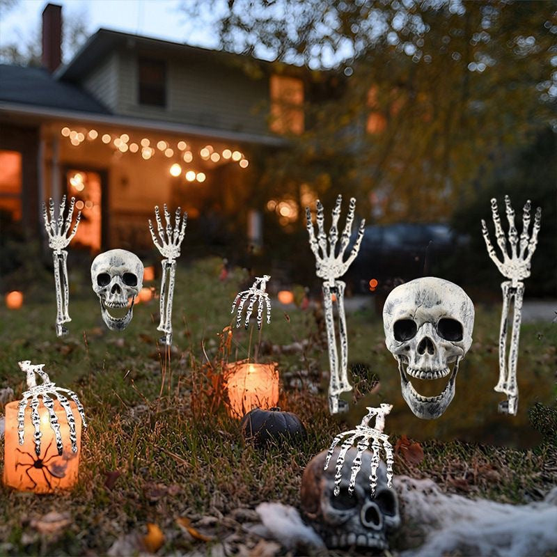 Grim Harvest Skeleton Stakes: Realistic Skulls, Hands & Arms for Halloween Décor