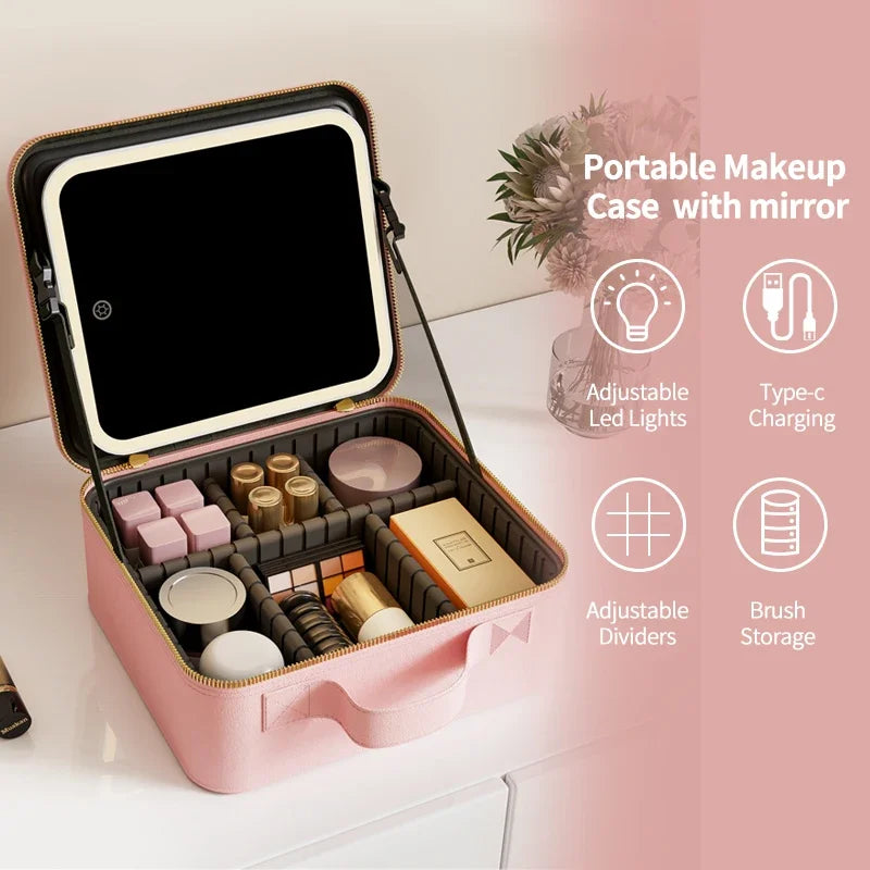 LED Light-Up Vanity Box – Portable Makeup Organizer with Mirror
