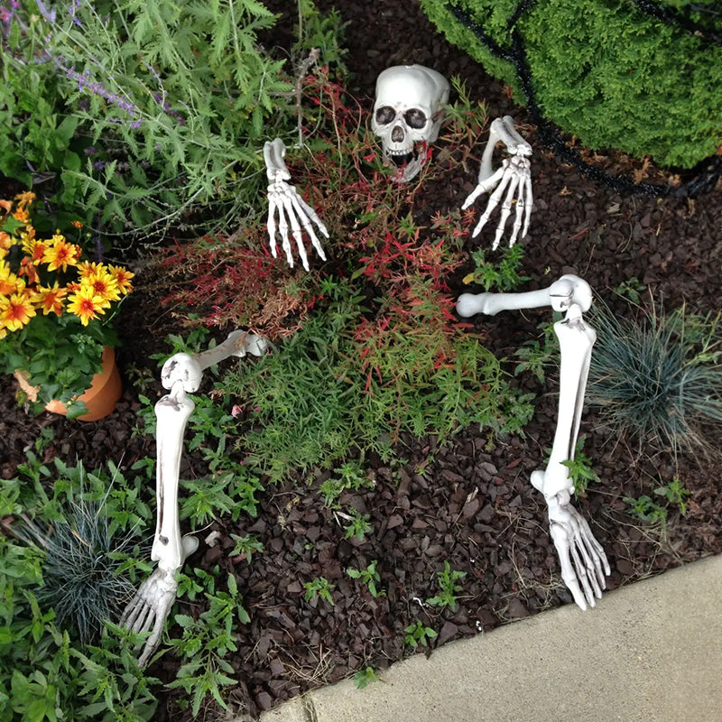Grim Harvest Skeleton Stakes: Realistic Skulls, Hands & Arms for Halloween Décor