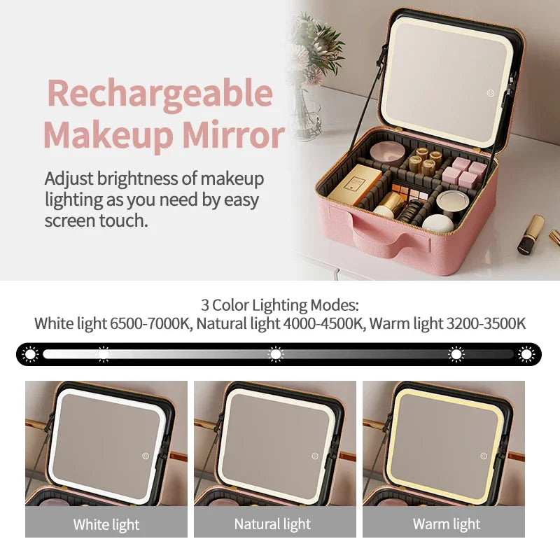 LED Light-Up Vanity Box – Portable Makeup Organizer with Mirror